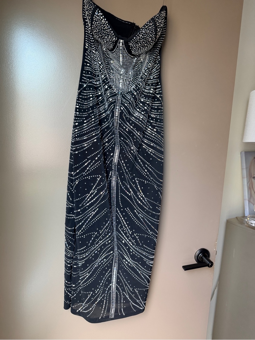 AKIRA Black Strapless Midi Dress with Silver Rhinestones